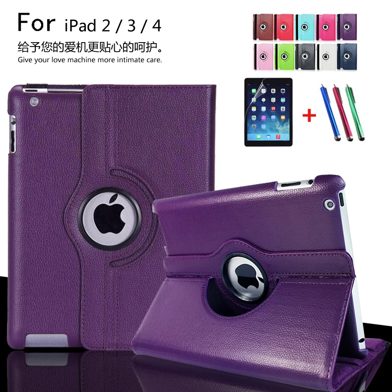

Case For ipad 2 ipad 3 ipad 4 Tablet Case 360 Degree Rotating Stand Flip Folio Screen Protector Cover For iPad2 / iPad3 / iPad4