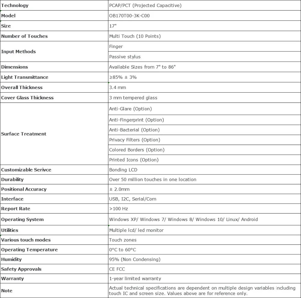 Obeytec 17 дюймов PCAP Прогнозируемый емкостный сенсорный Стекло, 16:9, 10 касаний, USB контроллер с Ilitek IC, драйвер Бесплатная