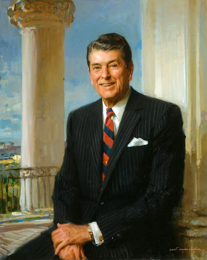 Excellent Oil painting America President Ronald Reagan in White House