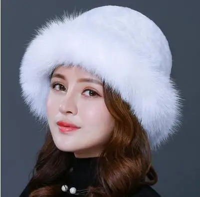 Новые модные женские вязаные шапки с кроличьим мехом и лисьим мехом, зимние теплые шапки, зимние шапки - Цвет: white
