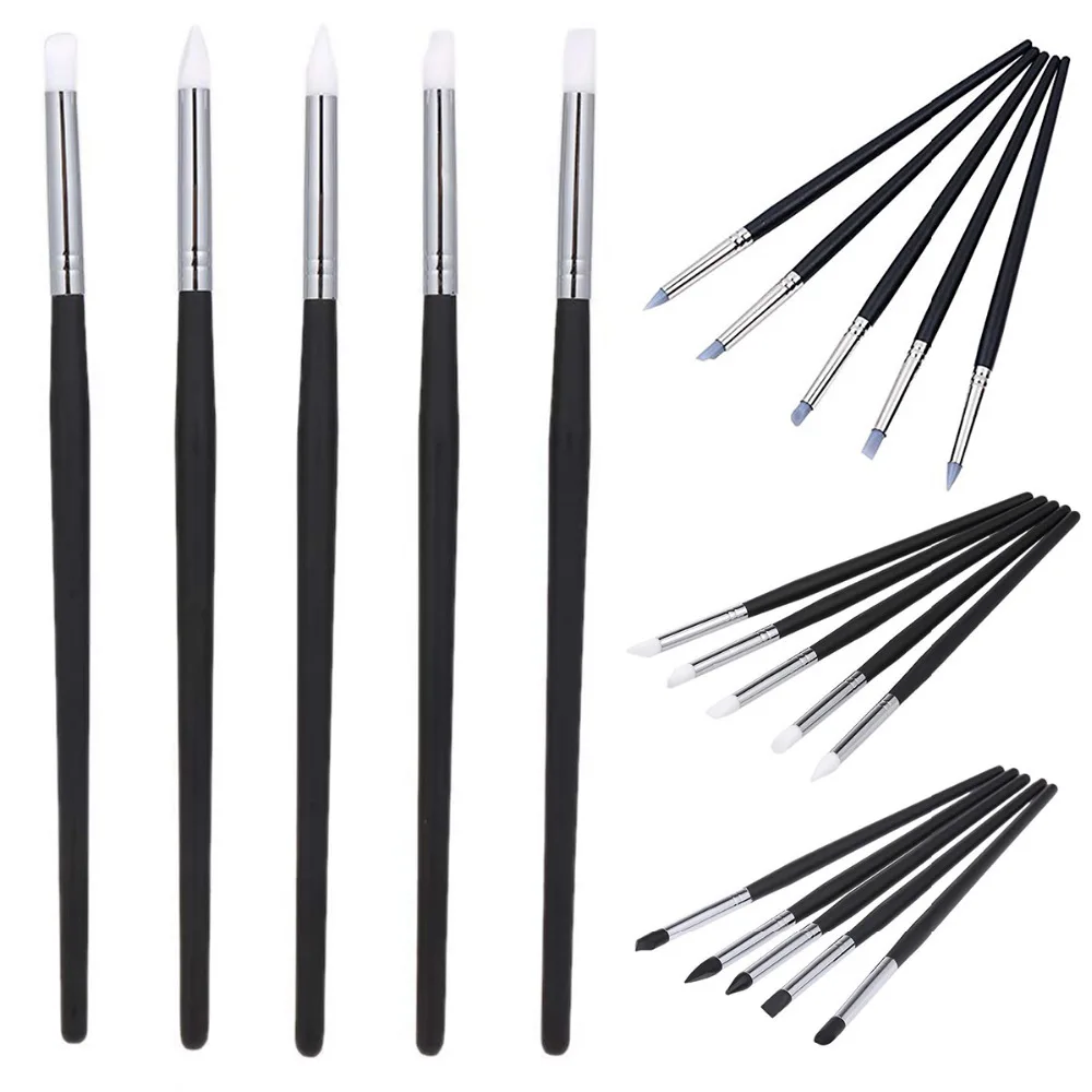 

5pcs/set White/Grey/Black Multi-purpose flexible Dental Whitening Cement Porcelain Tooth Shaping Silicone Pen Nail Art Brush Pen