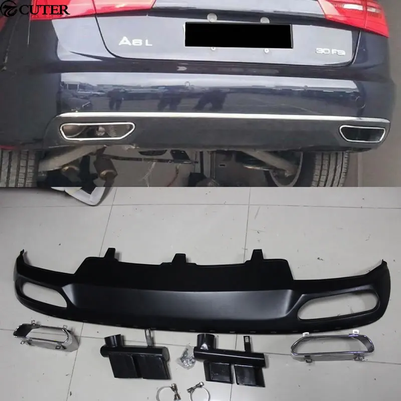 A6 C7 W12 style PP Диффузор губа на задний бампер выхлопные трубы для Audi 12 16|Обвесы| |