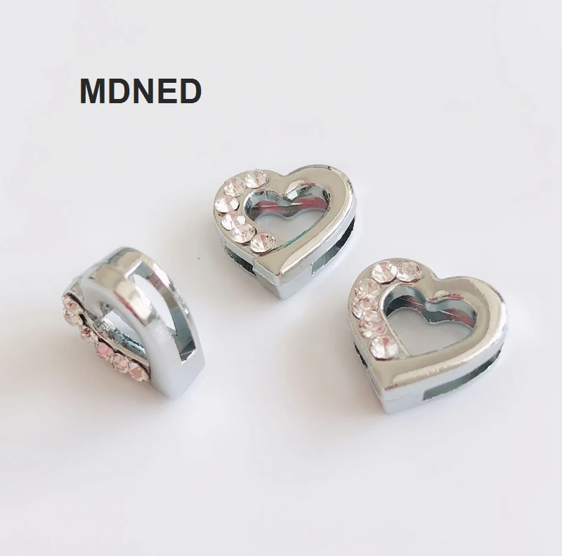 

CCOR 5pcs DIY accessory 8mm Inner Dia. Half Rhinestone Heart Slide Charm Bead DIY 8MM Dog Cat Collar Wristband