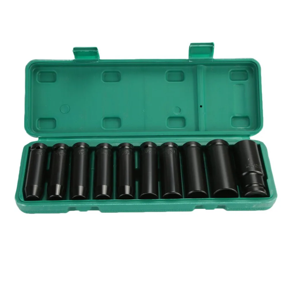 

10pcs 1/2inch Sq Dr Hi-Torque Metric Deep Impact Socket Set 6 Point Deep Sockets Kit Garage Workshop Maintain Tool