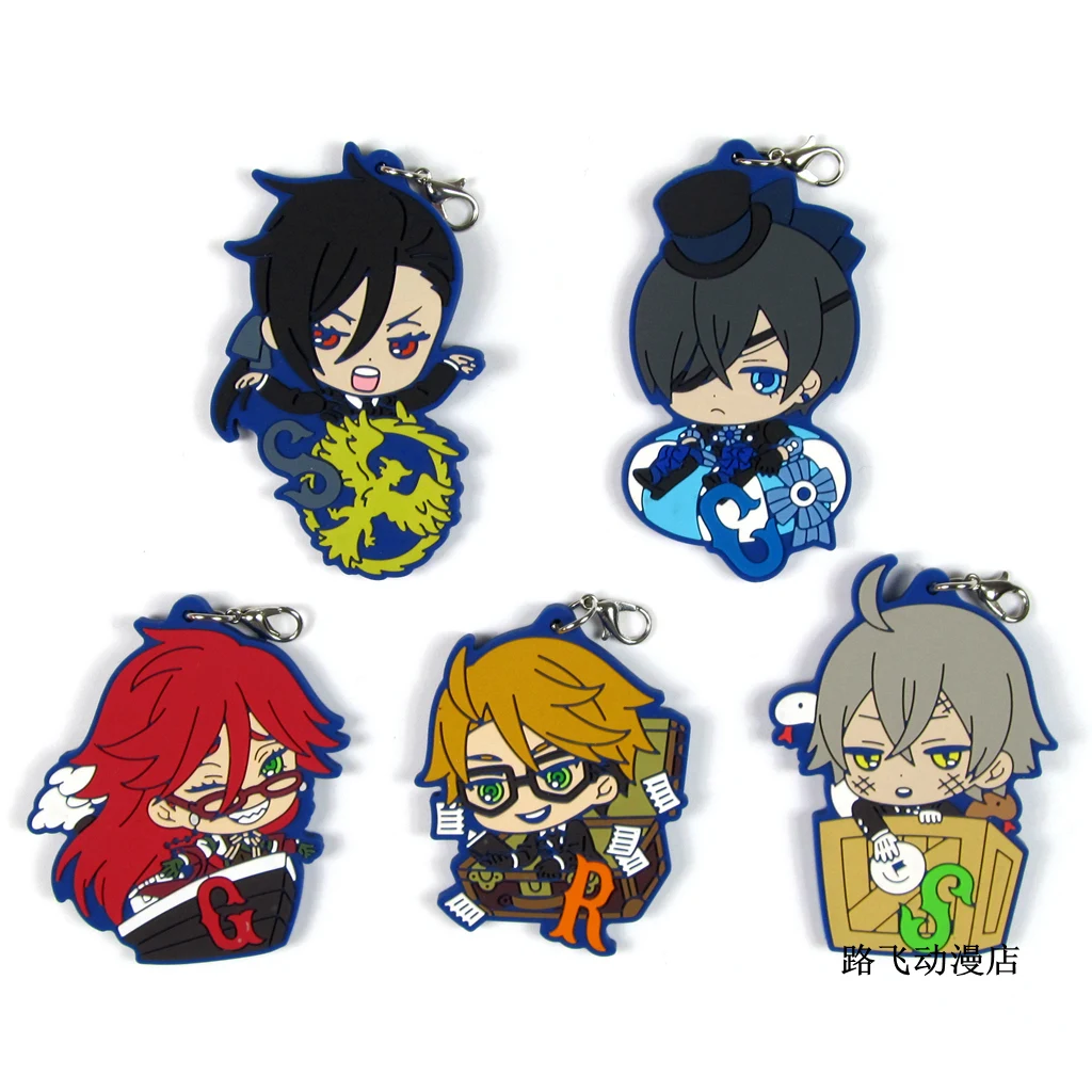 

Black Deacon Ciel Phantomhive Sebastian Michaelis Merlin Gureru Sutcliffe Action Figure Anime Model Rubber Keychain Pendant 6cm