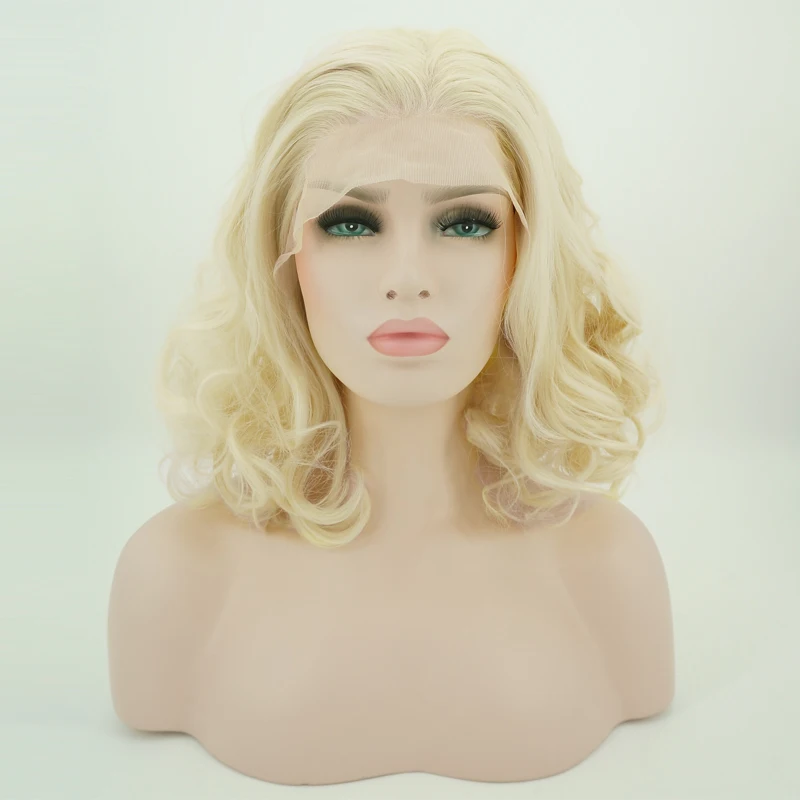 

11" Daily Blonde Curly Lady Short Halloween Lace Front Wig Heat Resistant