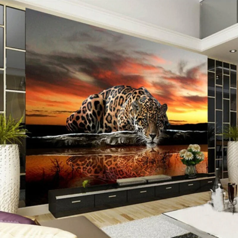 Современный фотообои с леопардовым принтом на заказ, настенная бумага для гостиной, спальни, тема отеля, диван, фон для стен, домашний декор, настенная бумага