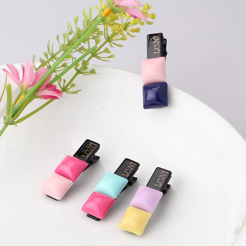 Q Wholesale Children Acrylic Dot Headwear Cute Pea Hair Clips Kids Candy Color Accessories For Girls Barrettes Square Hairpins | Детская