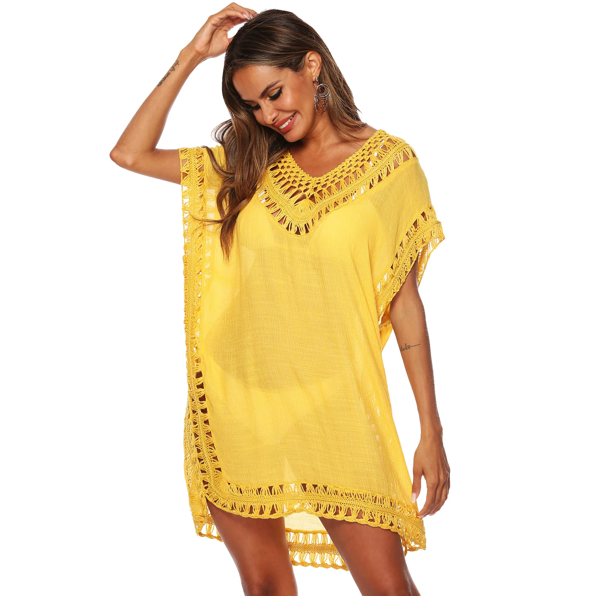 

Solid Beach Dress Style 2019 Women Swimsuit Tunic Bikini Cover Up Loose Swimwear maillot de bain femme saida de praia Biquinis