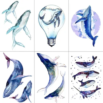 

HXMAN Whale Shark Sea Animals Temporary Tattoos Waterproof Women Fake Body Art Arm Tattoo Sticker 9.8X6cm Kids Hand Tatoo A-106