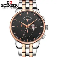 Switzerland мужские часы люксовый бренд наручные часы Binger 18K золотые кварцевые часы полный хронограф из нержавеющей стали BG-0404-4