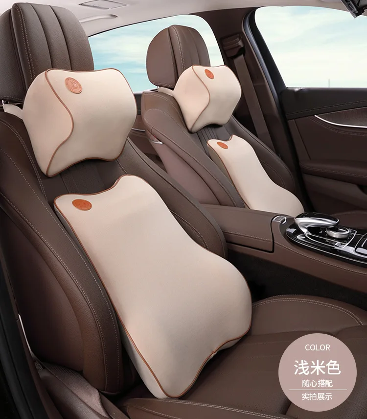 

2pcs Car Auto Seat Supports Back Cushion And Headrest Neck Pillow Memory Foam Lumbar Back Support Driver Spine Pain Pillow