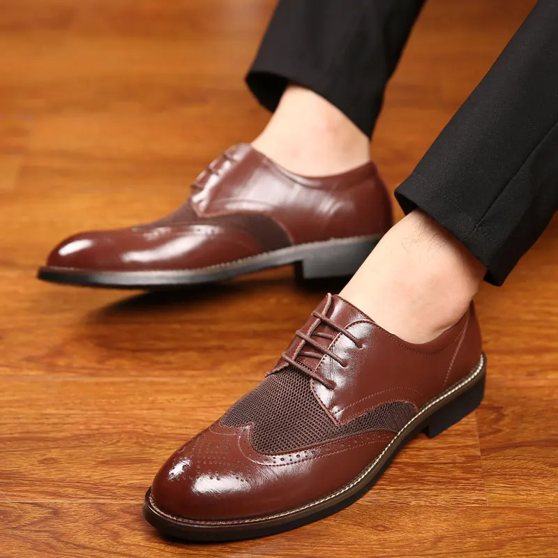 Men Dress Shoes Genuine Leather Shoes Lace Up Brogue Shoes Flats Oxfords For Men Wedding Office Business Shoes Men Formal