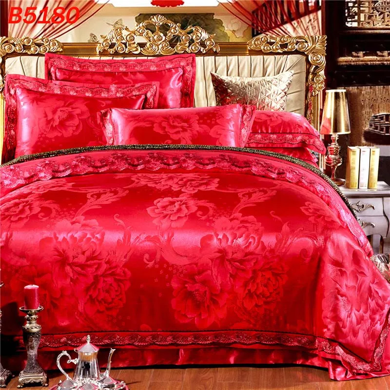 new arrival flower red silk bedding set 