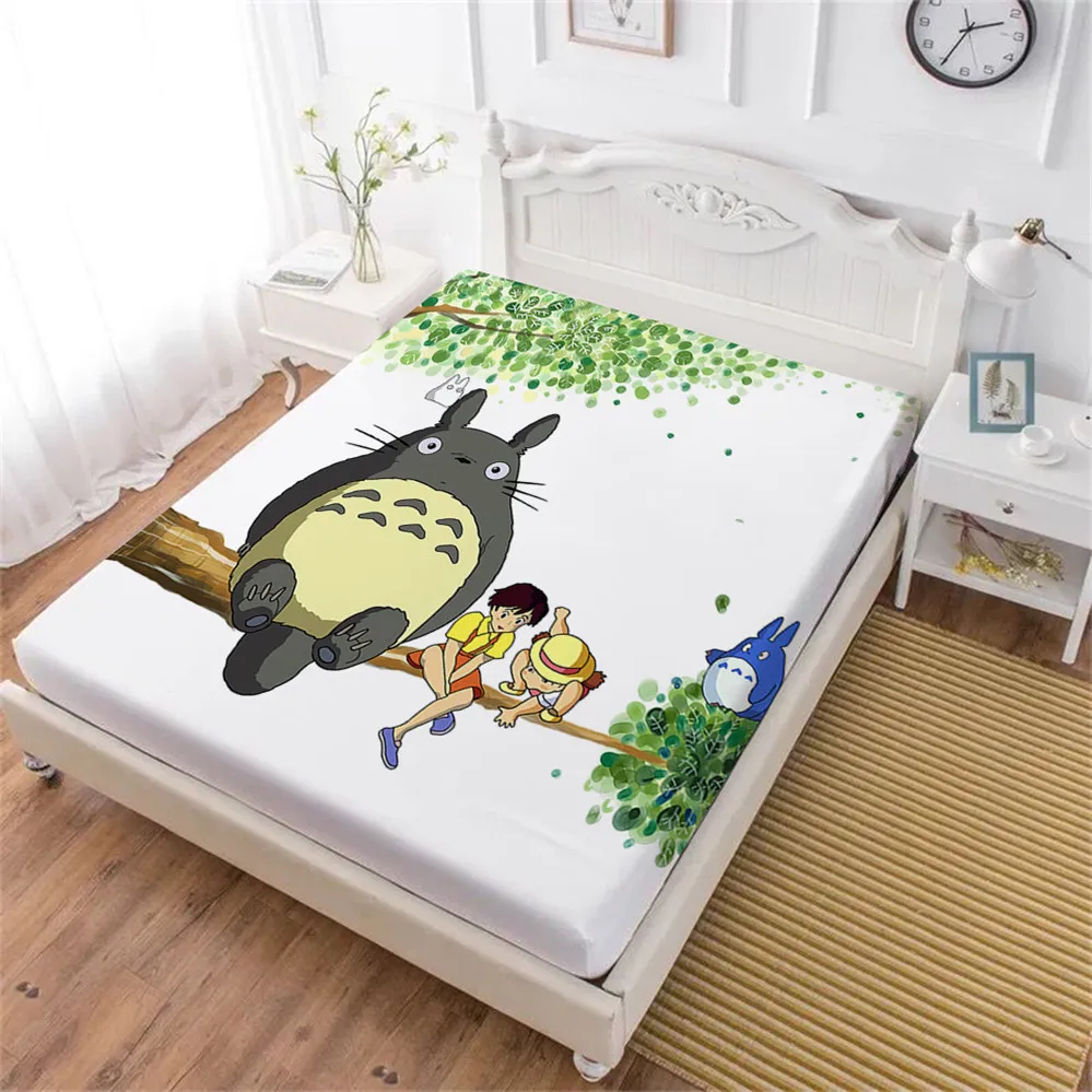 3D الكرتون غطاء سرير Totoro غالاكسي شرشف الاطفال الطبيعي مشهد طباعة الفراش ملاءات الملك الملكة غطاء مرتبة شريط مرن