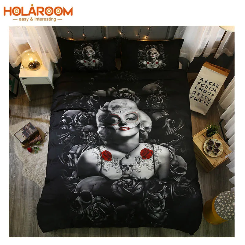 

3D Marilyn Monroe and skull printing bedding set Monroe Duvet Cover pillowcase 3pcs Skull bedlinen set Twin/Full/Queen/King size