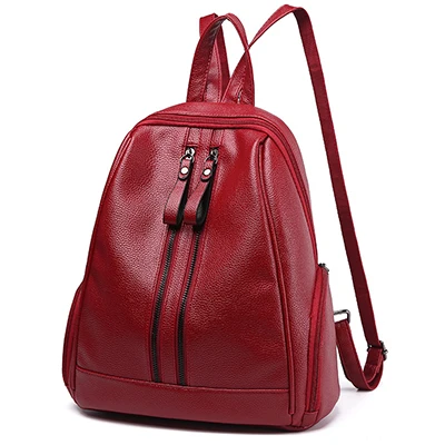 Женский кожаный рюкзак Nevenka, Женские однотонные рюкзаки для девочек-подростков, розовый рюкзак, дорожные сумки, женская черная сумка - Цвет: Red