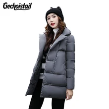 Geckoistail Woman Winter Jacket Coat 2017 Fashion Cotton Padded Jacket Long Hood Slim Parkas Plus Size Thicken Female Outerwear