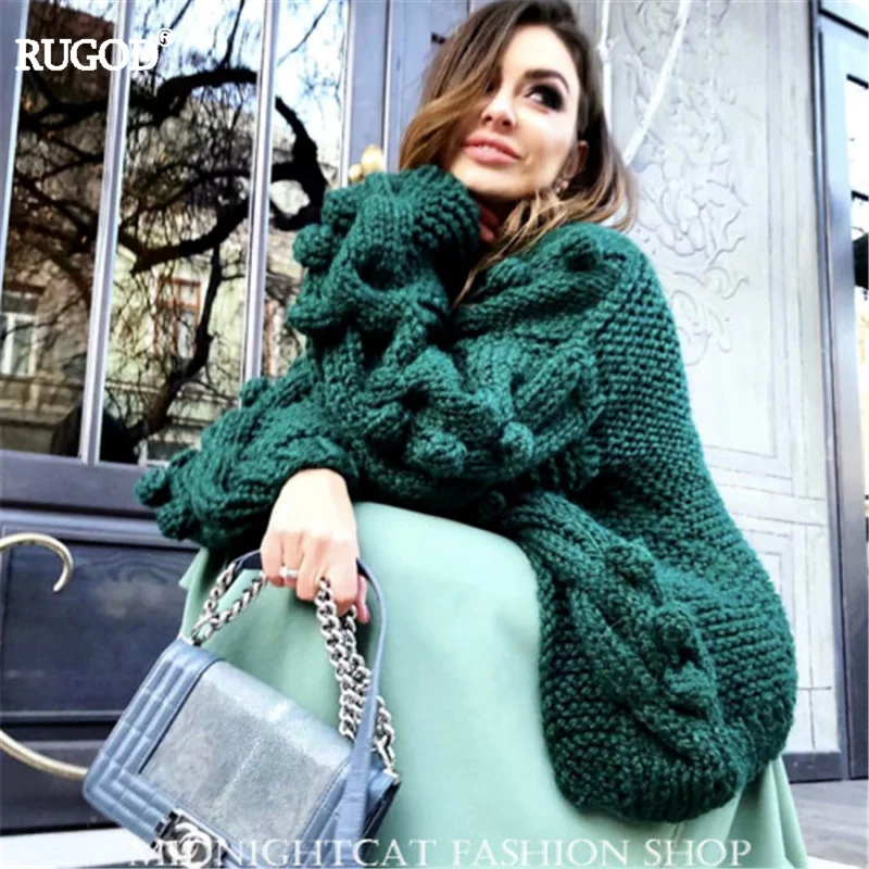 

RUGOD Fashion European Style Twist Sweater Cardigan Women Solid Multi Color Open Stich Autumn Winter Thick Knitted Coat Pull