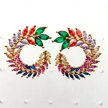 

women fashion earring golden filled rainbow cubic zirconia geometry earrings