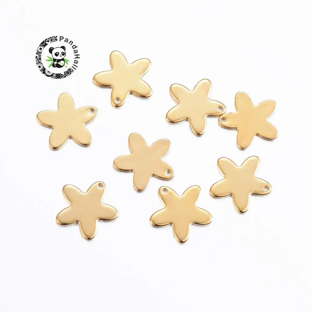 

304 Stainless Steel Flower Charms Golden Color Pendants for Necklace Making , 13.5x14x1mm, Hole: 1mm