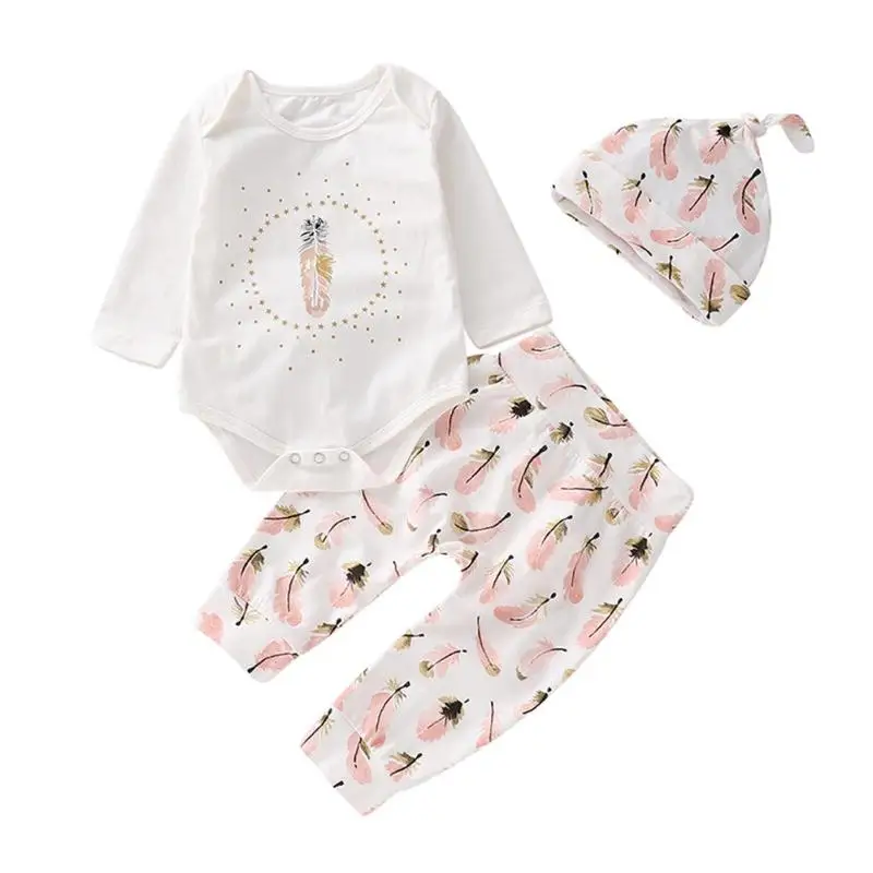 Младенцев Одежда комплект милый слон 3 шт. с круглым вырезом для мальчиков детские комбинезоны штаны, шапка