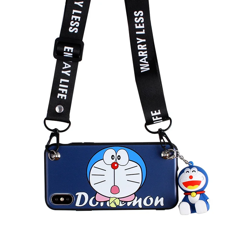For Samsung S7/S6 cartoon case Doraemon phone cover for S6 edge plus soft case for galaxy c5pro/c7pro + holder+ cross-body strap