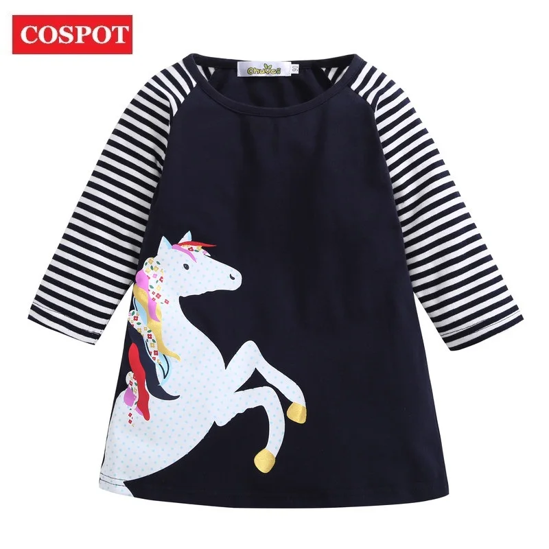

COSPOT 2019 New Girls Dress Baby Cartoon Striped Princess Long Sleeved A-line Girl Dresses Baby Girl Clothes My Little Pony 45