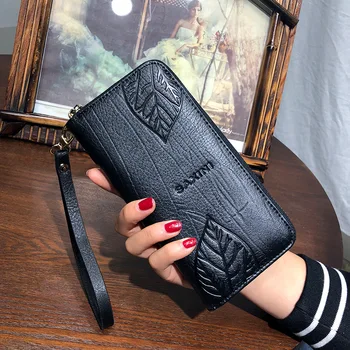 

Women Wallet Luxury Brand Genuine Leather Purse Fashion Embossed Long Zipper Clutch Bag Card Holder Cell Phone Bag Female Wallet