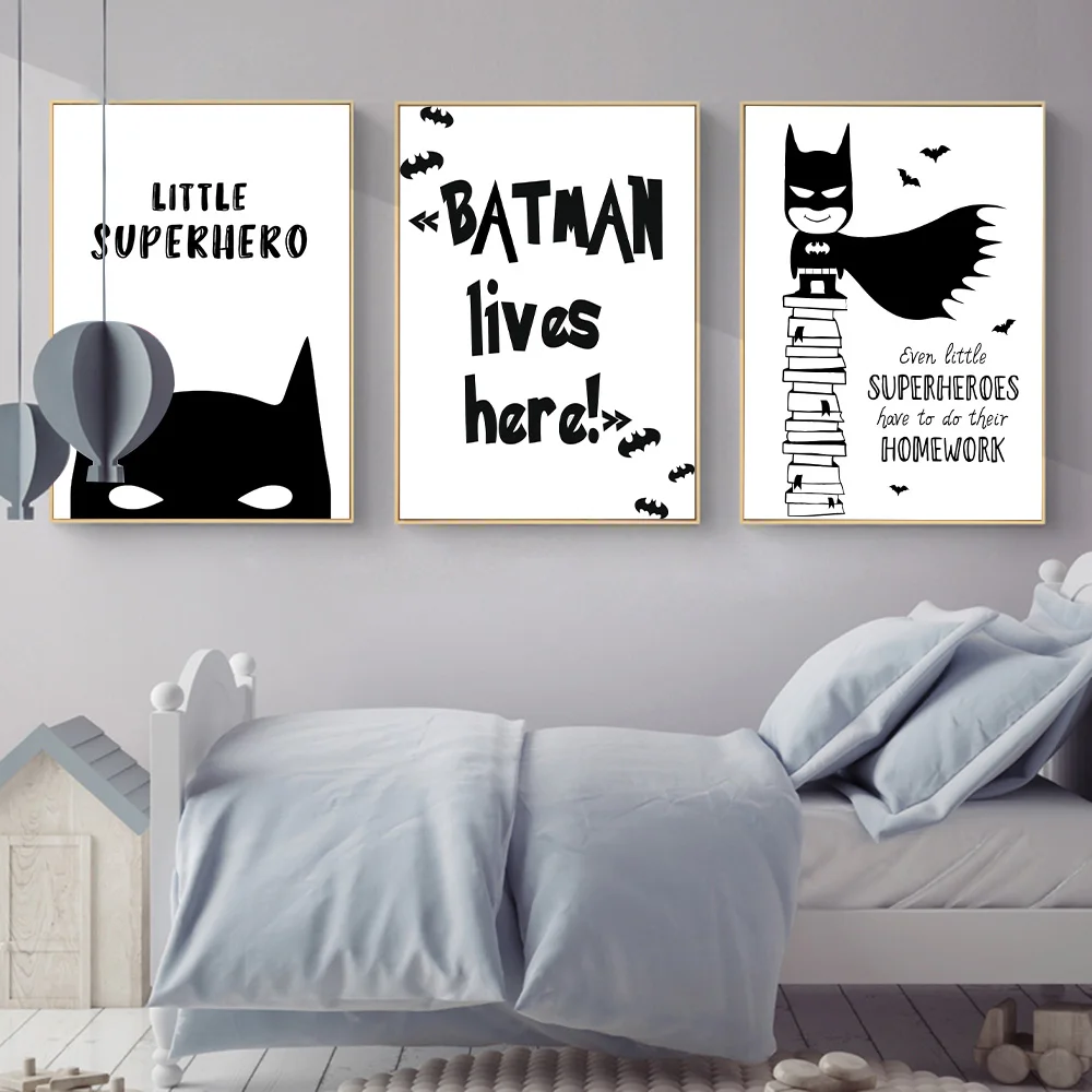 

Cartoon Superhero Batman Quote Poster Minimalist Canvas Art Prints Wall Art Painting Wall Picture for Children Living Room Decor