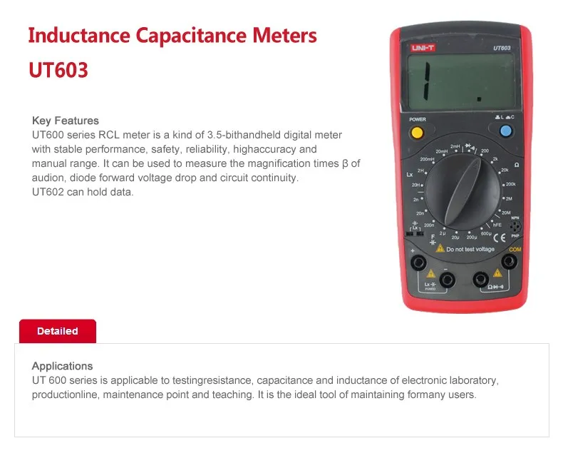 UNI-T UT603 Modern Resistance Inductance Capacitance Meters Testers LCR Meter Capacitor Diode Transistor Continuity Buzzer