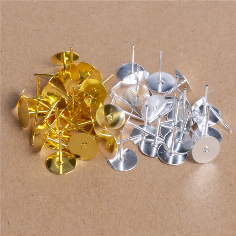 

200pcs Metal Blank Earring Stud Base Fit 4 5 6 8mm Gold Silver Color Earring Post Flat Base Pins Settings DIY Jewelry Making