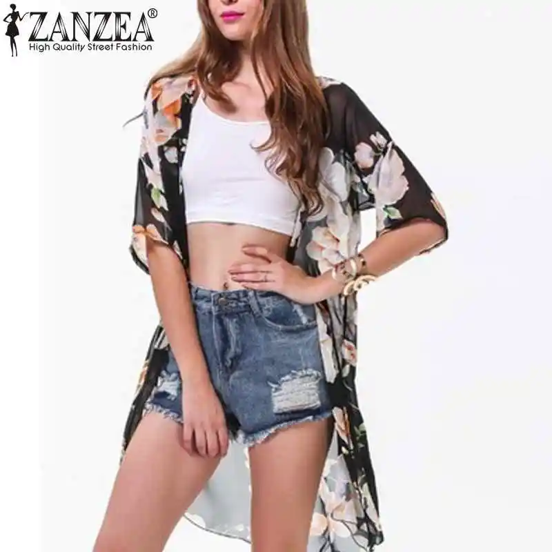 

Blusas 2019 Summer Women Kimono Cardigan Casual Loose Chiffon Blouses Shirts Bohemian Floral Printed Long Outerwear Plus Size