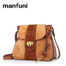 

MANFUNI 100% Real Leather crossbody bags for women famous brands luxury Bags designer Oil wax/Suede leather Patchwork 0849