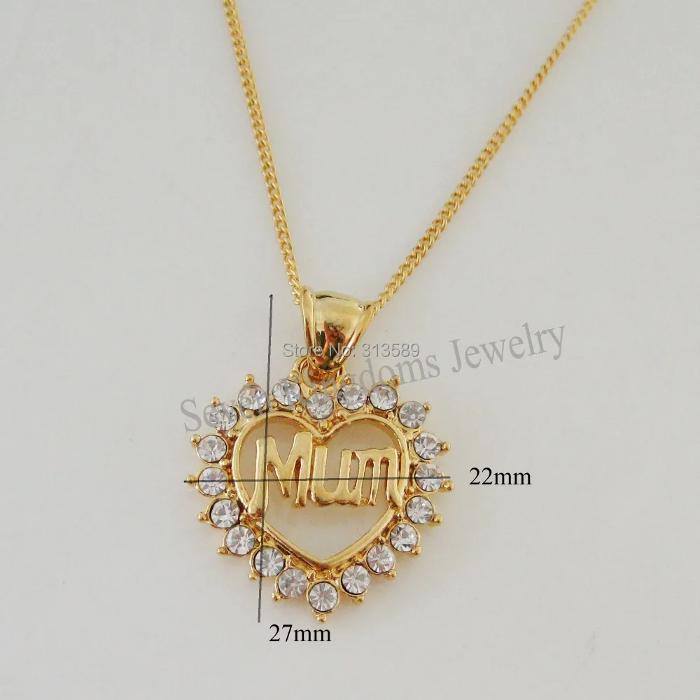 

order 10$ GET TRACKING INFO/- YELLOW GOLD GP 18" NECKLACE & MUM WORD IN HEART SHAPE CZ STONE PENDANT/Great Money Maker