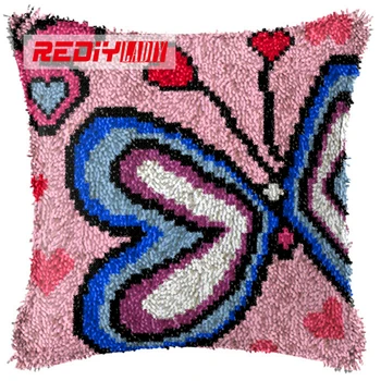 

LADIY Latch Hook Cushion Kits Yarn for Embroidery Cushion Cover Butterfly Love Pillow Case Seat Cushion Decorative Pillow BZ243