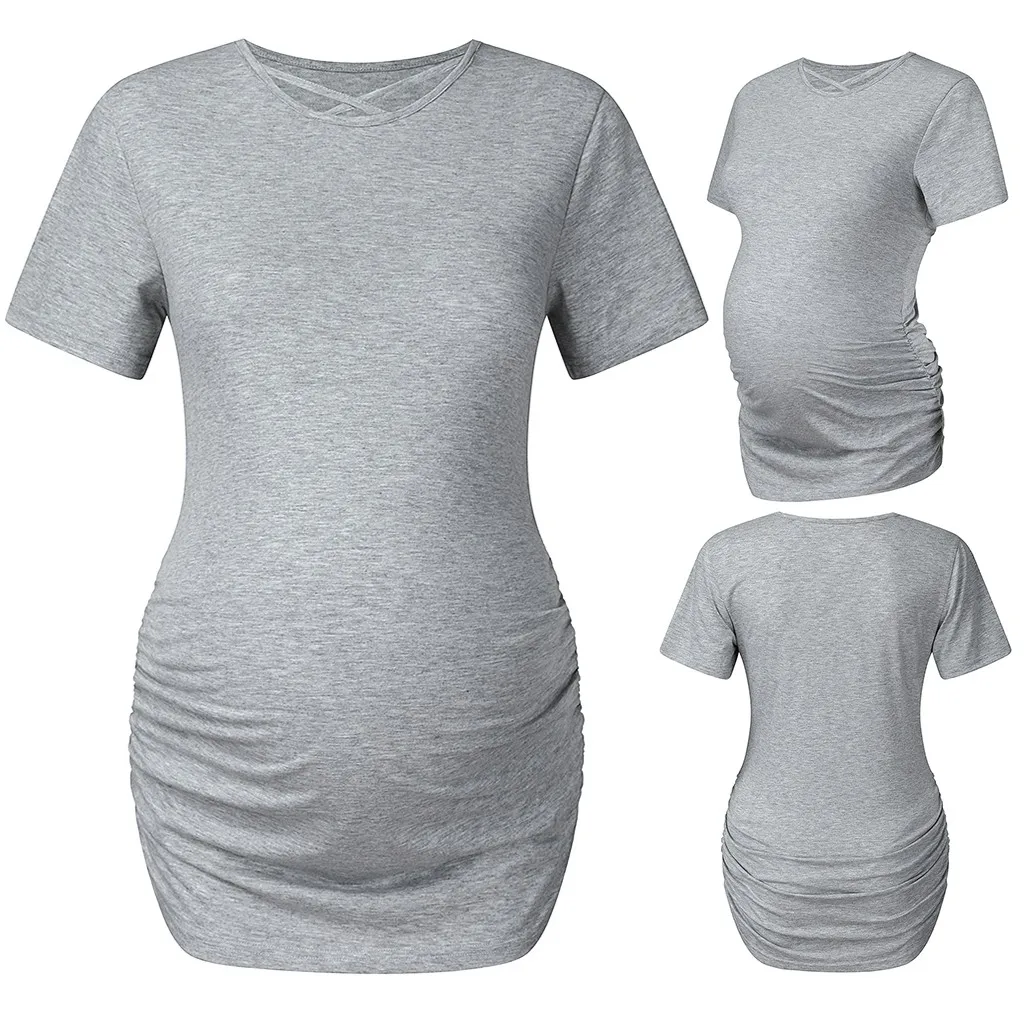 Женская одежда для беременных с коротким рукавом, Повседневная футболка с рюшами для беременных, блузка для кормления, одежда Ropa Premama Hamile
