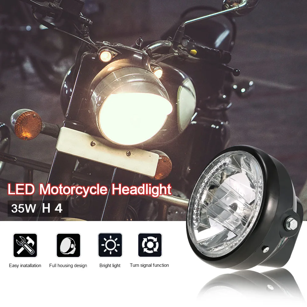 LED Motorcycle Headlight 7" Round LED Motorcycle Turn Signal Indicators Blue Light Universal