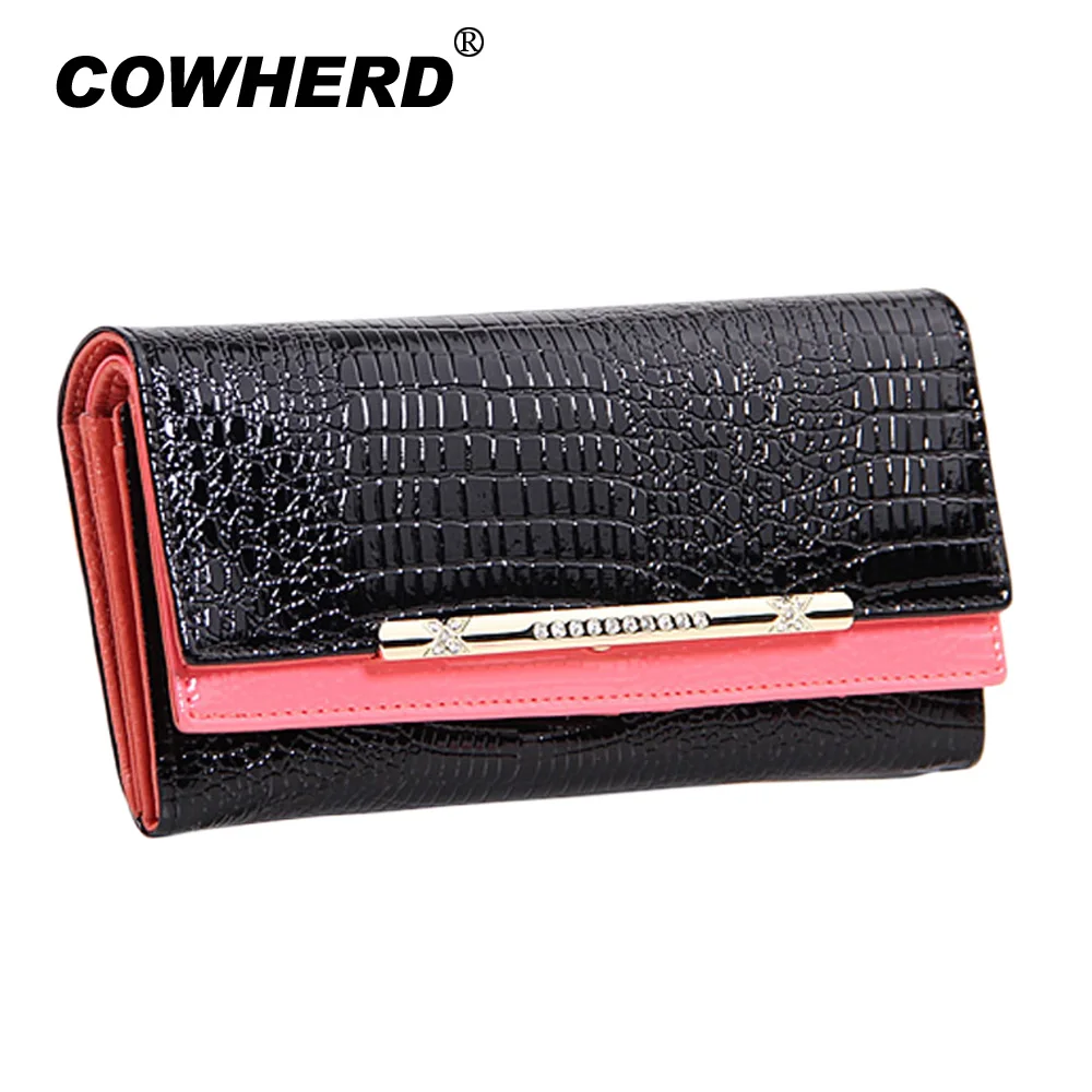 

High Quality Women Long Wallets Day Clutch New Genuine Patent Leather Crocodile Pattern Evening Bags,Big Capacity,Gifts,CN-8065