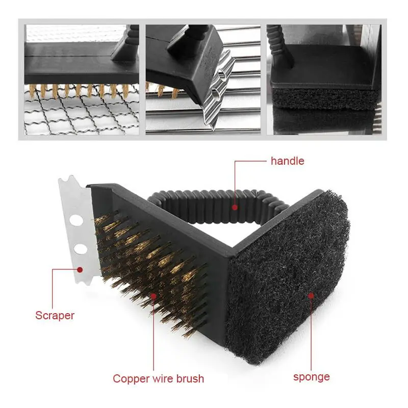 Инструмент для барбекю, щетка для чистки дикого барбекю, печь три в одном, угловая щетка из медной проволоки