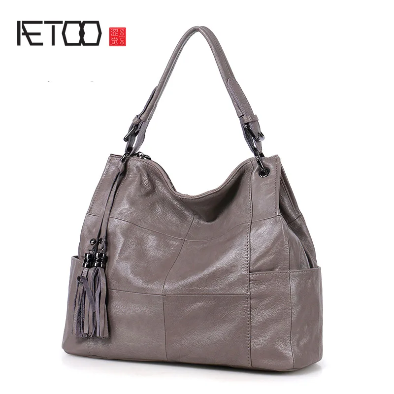 AETOO New tassel shoulder bag handbag casual leather handbags simple diagonal package large capacity package AETOO New tassel shoulder bag handbag casual leather handbags simple diagonal package large capacity package