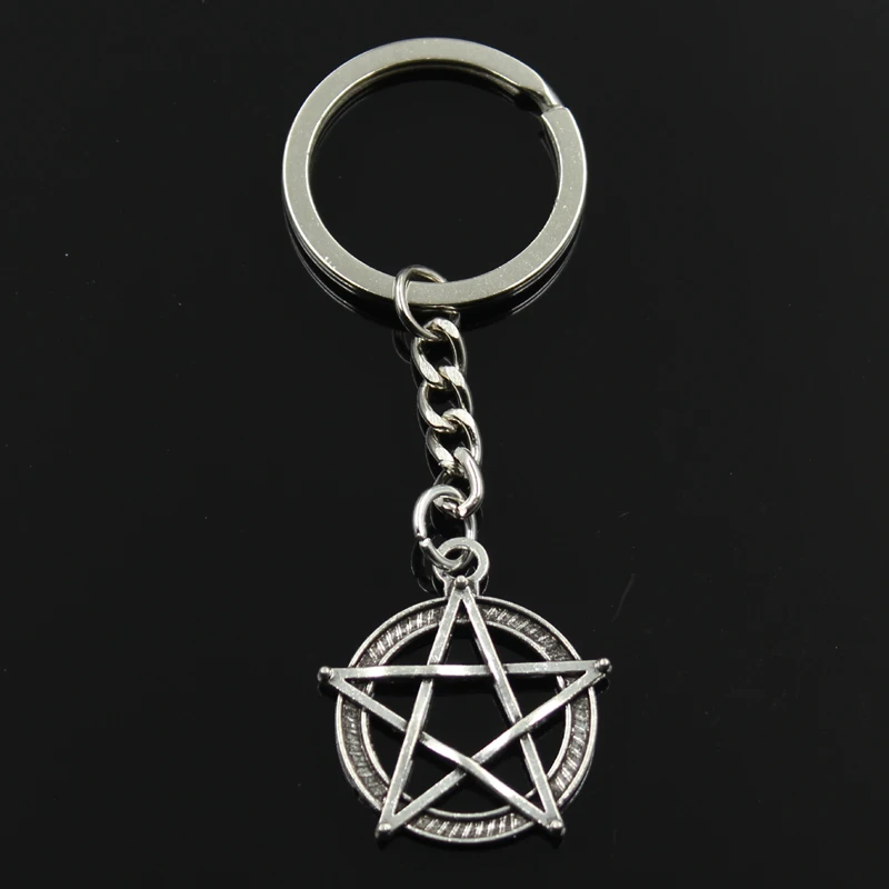 

Fashion 30mm Key Ring Metal Key Chain Keychain Jewelry Antique Silver Plated star pentagram 31x27mm Pendant