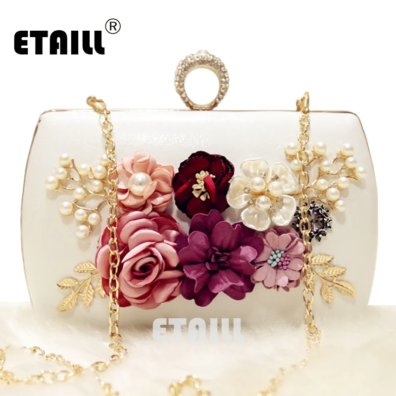 

ETAILL New The Golden Chain The Appliques Pattern Flowers Wedding Dinner Bags Hot Hand Evening Bags Purses Clutch Box Package