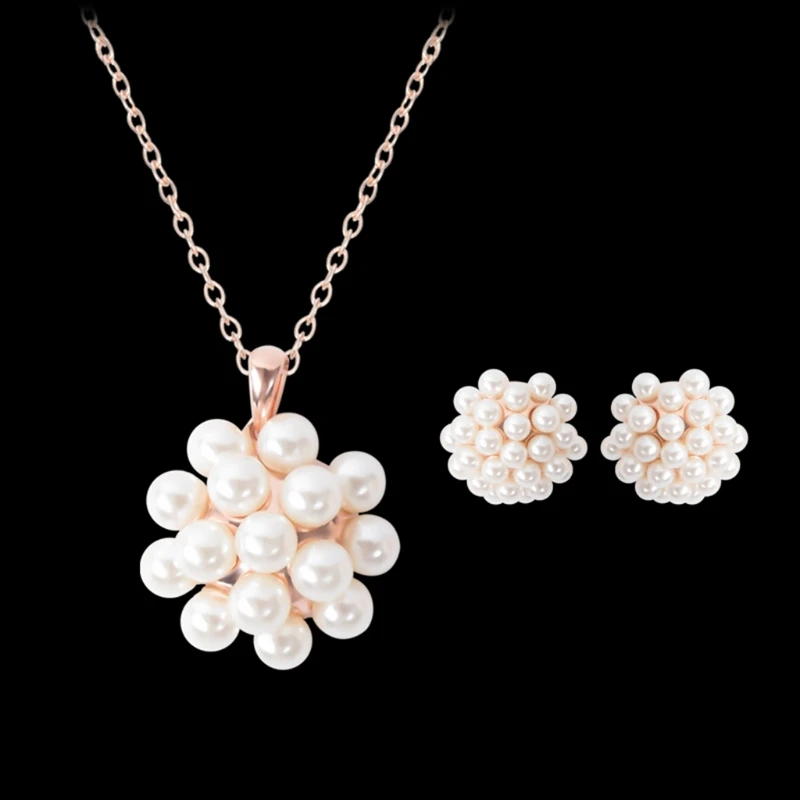

Elegant Pearl Hydrangea Design Pendant Stud Earrings Necklace Women Jewelry Set