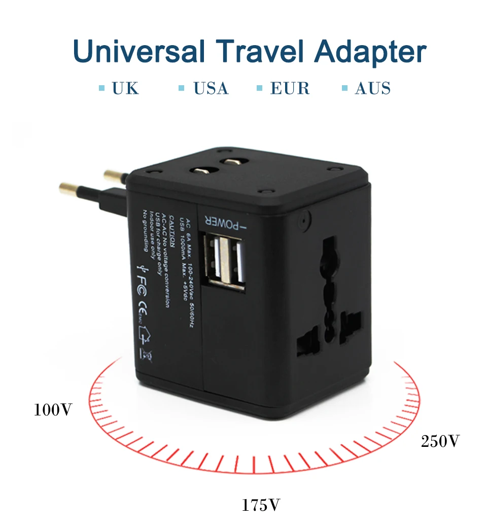 Universal Travel Adapter Dual USB Wall Charging Sockets US UK AUS EU CN Plug Quick Charger Adapter Electric Plugs Sockets (1)