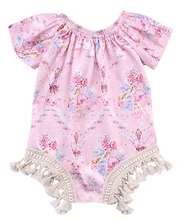 Pink Newborn Baby Girls Tassels Floral Romper Short Sleeve Jumpsuit Clothes Summer Sunsuit Outfit Baby Girl 0-24M
