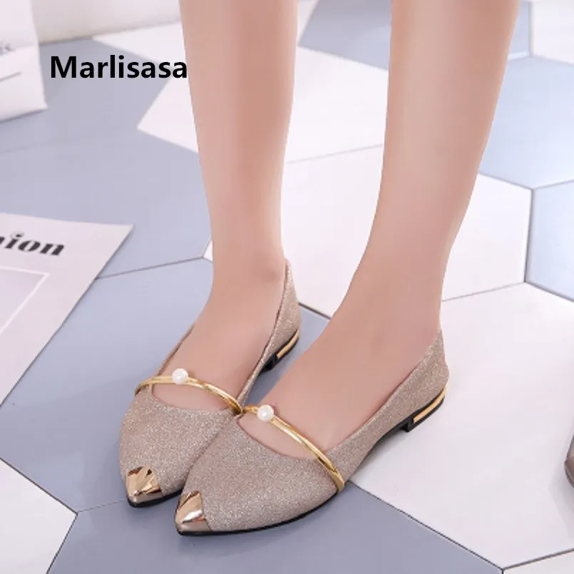 

Marlisasa Women Fashion Light Weight Golden Sexy Party Flat Shoes Lady Silver Wedding Night Club Flats Female Black Shoes F3283