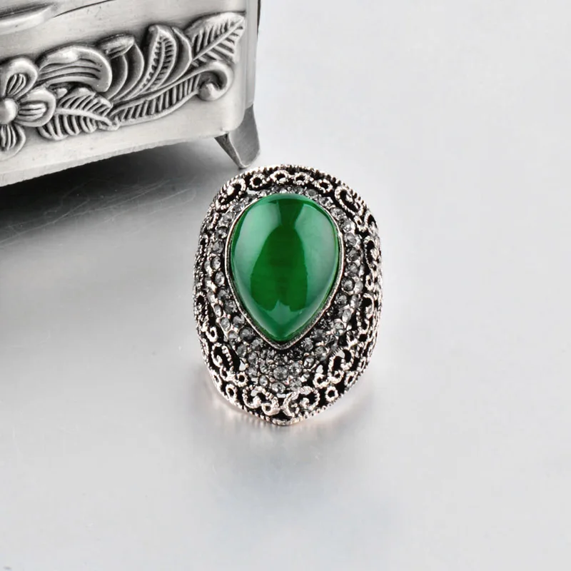 SINLEERY женский в форме капли воды Зеленый Опал большие кольца Античные Серебро Цвет Винтажные Украшения для свадебной вечеринки Jz152 SSC