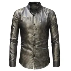 P48 RUIKE Chemise Homme Повседневное Slim Fit Блестящий Золотой Рубашки размер 3XL