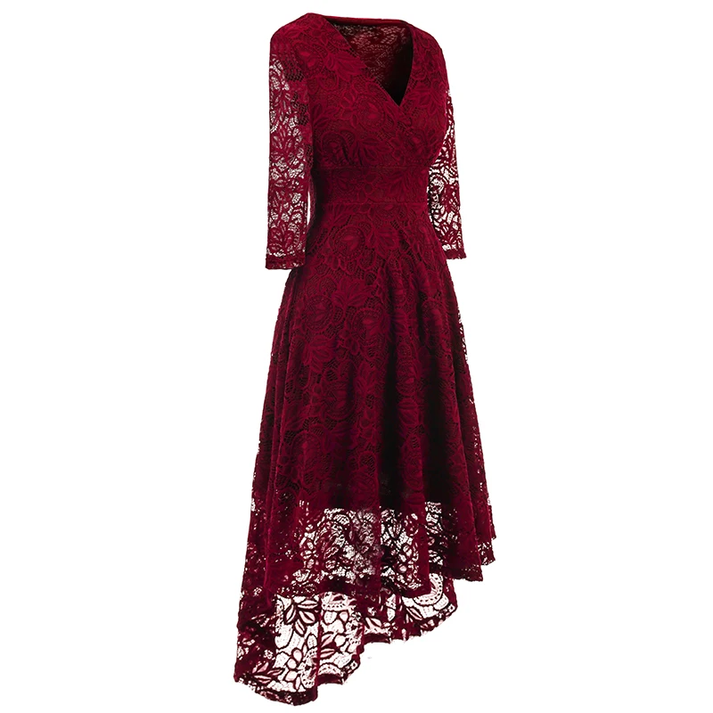 Kostlich 2017 Women Autumn Dress V-Neck 34 Sleeve Lace Hollow Sexy Evening Party Dresses Irregular Hepburn 1950s Vintage Dress (16)